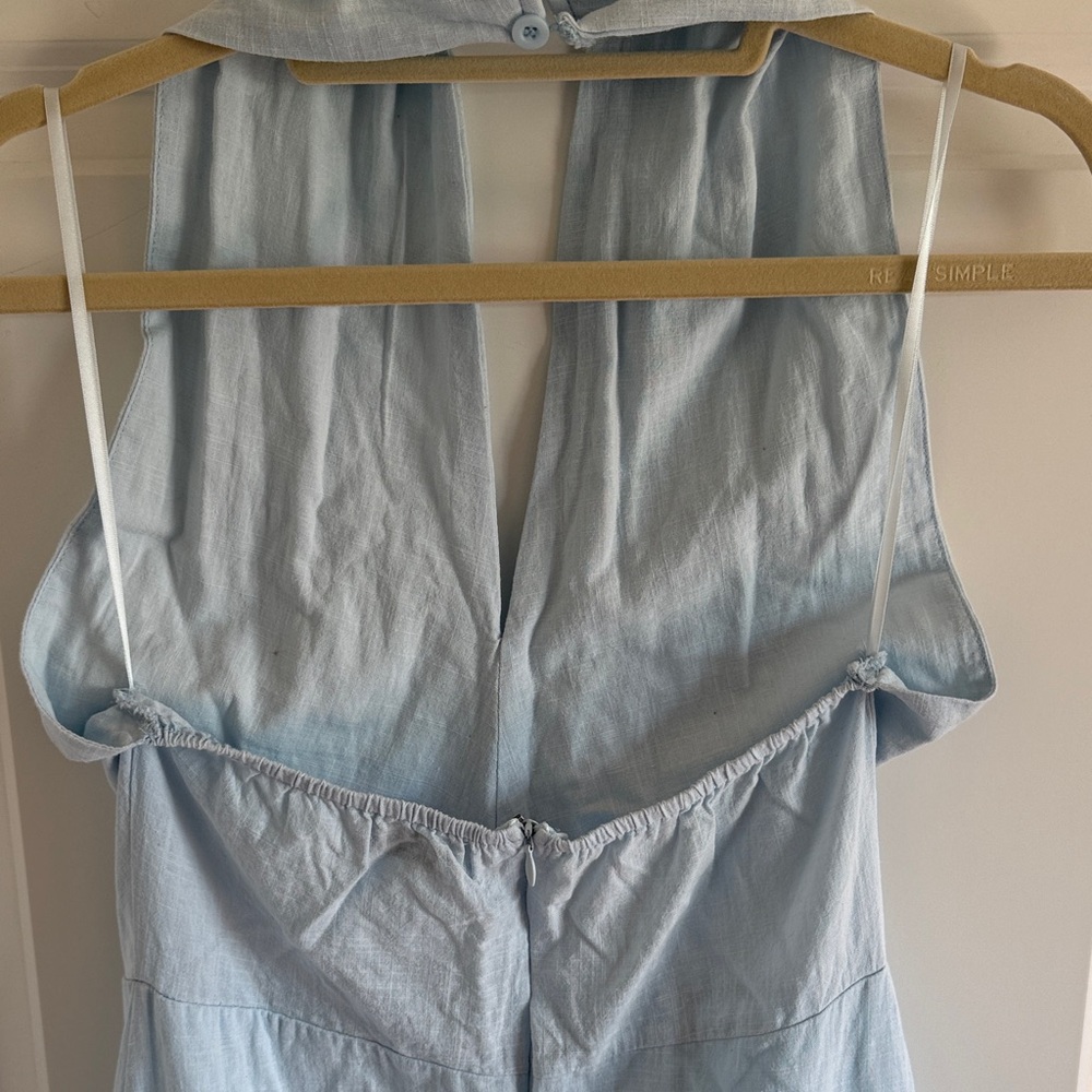 Petal & Pup Size Medium 100% Cotton Light Blue Halter Maxi Dress pockets - Picture 7 of 9